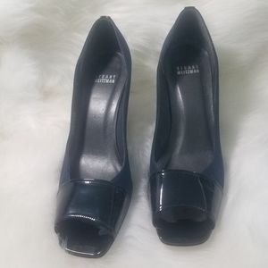 Stuart Weitzman Navy/Black Peep Toe Heels